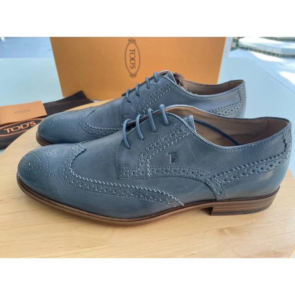 Tod's Men's Derby Bucature Cuoio SY Grey Leather Oxford shoes, Size UK 7 (US 8)